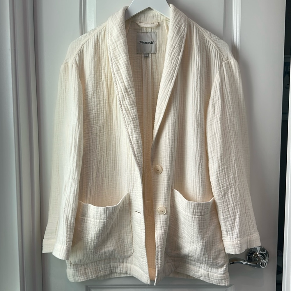 Madewell Cream Cotton Blazer With Pockets
